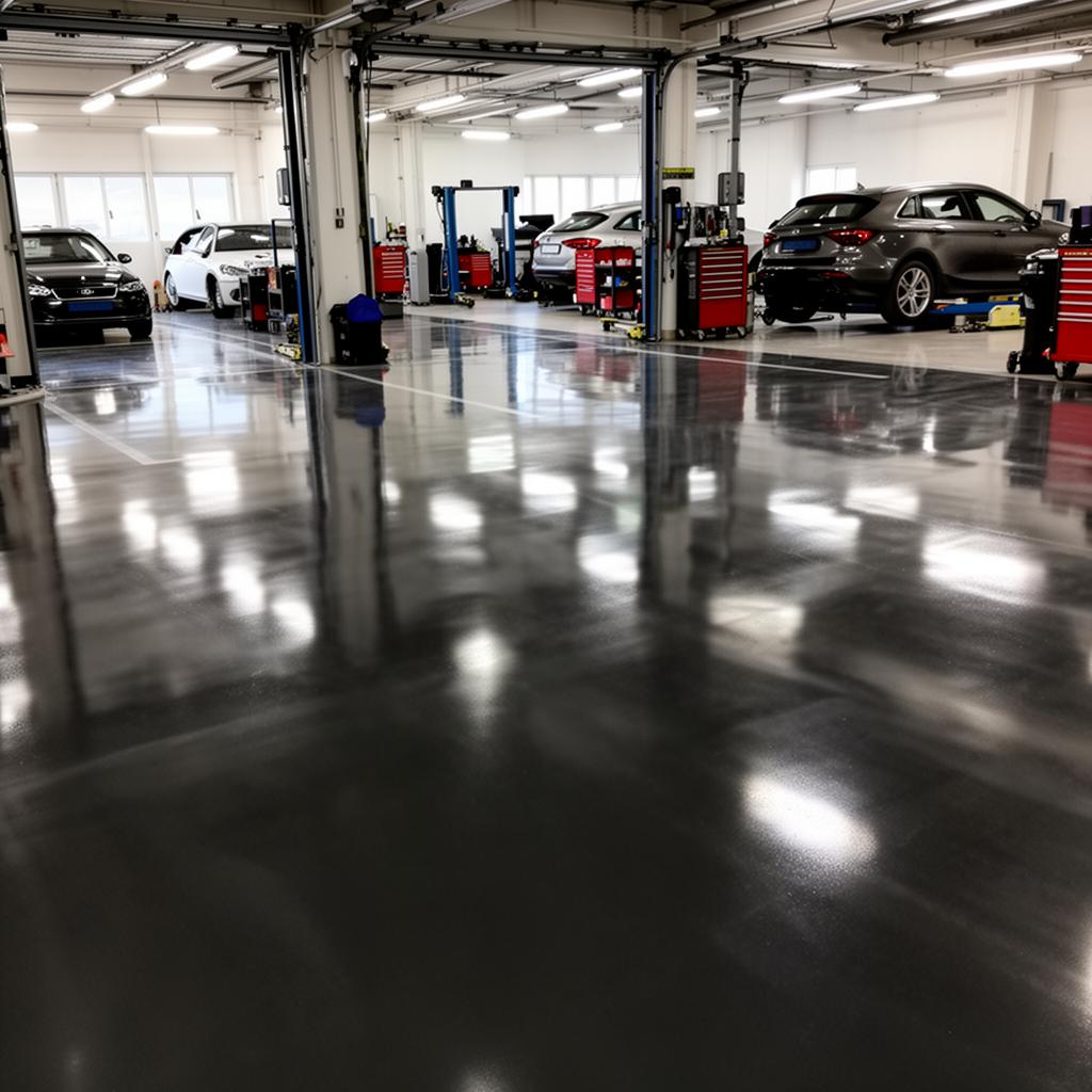 Garage floor finished with glossy epoxy coating